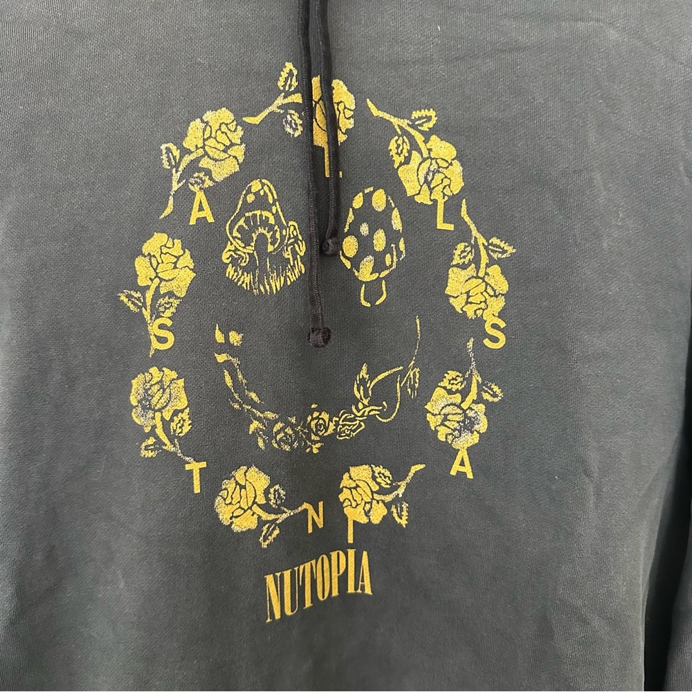 All Saints Nutopia faded black/dark charcoal grey Hoodie with Yellow Graphic - Picture 3 of 4